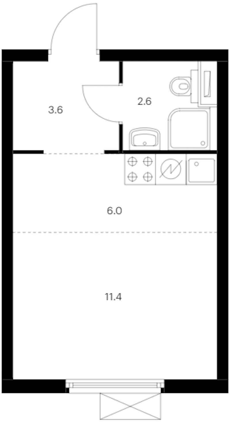 Квартира студия 23.6 м², 9/11 эт., ЖК «Витебский парк»